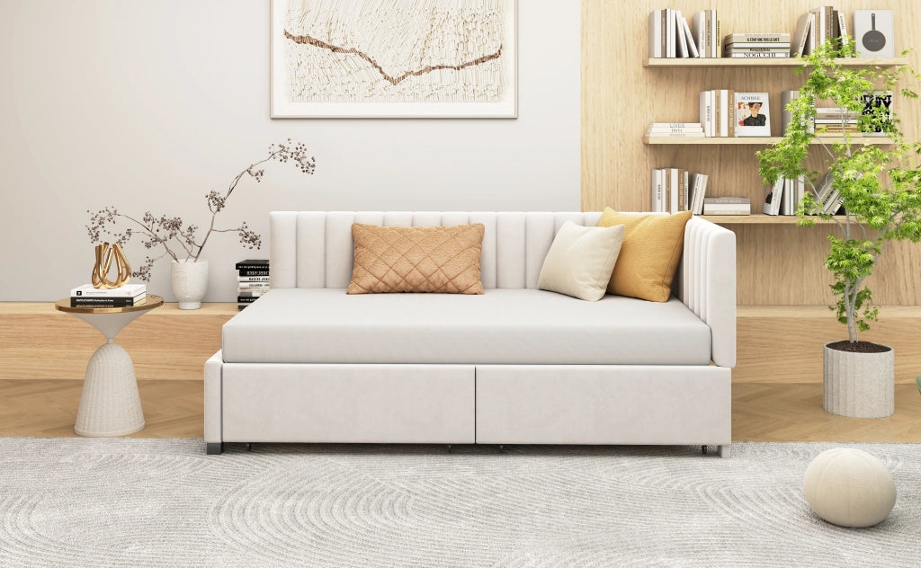Letto imbottito divano letto in velluto beige 90x200 cm