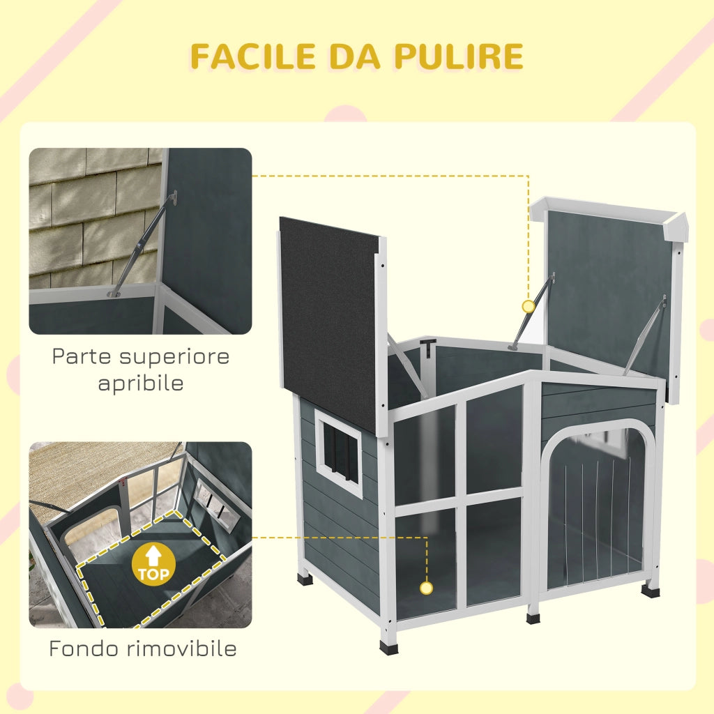 Cuccia per Cani da Esterno in Legno con Tetto Apribile ¨C Minimal ¨C Grigio 101x66.5x70.5 cm