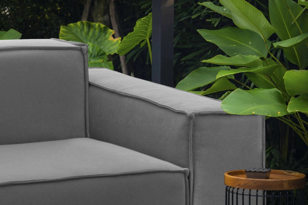 Poltrona Leonia, Poltrona da salotto, 100% Made in Italy, Poltroncina relax in tessuto imbottito, Cm 140x95h70, Grigio