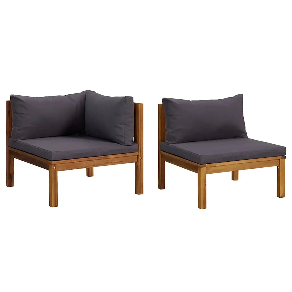 Salotto da Giardino-Set Divani da Giardino 2 pz con Cuscini Grigio Scuro in Acacia 208097
