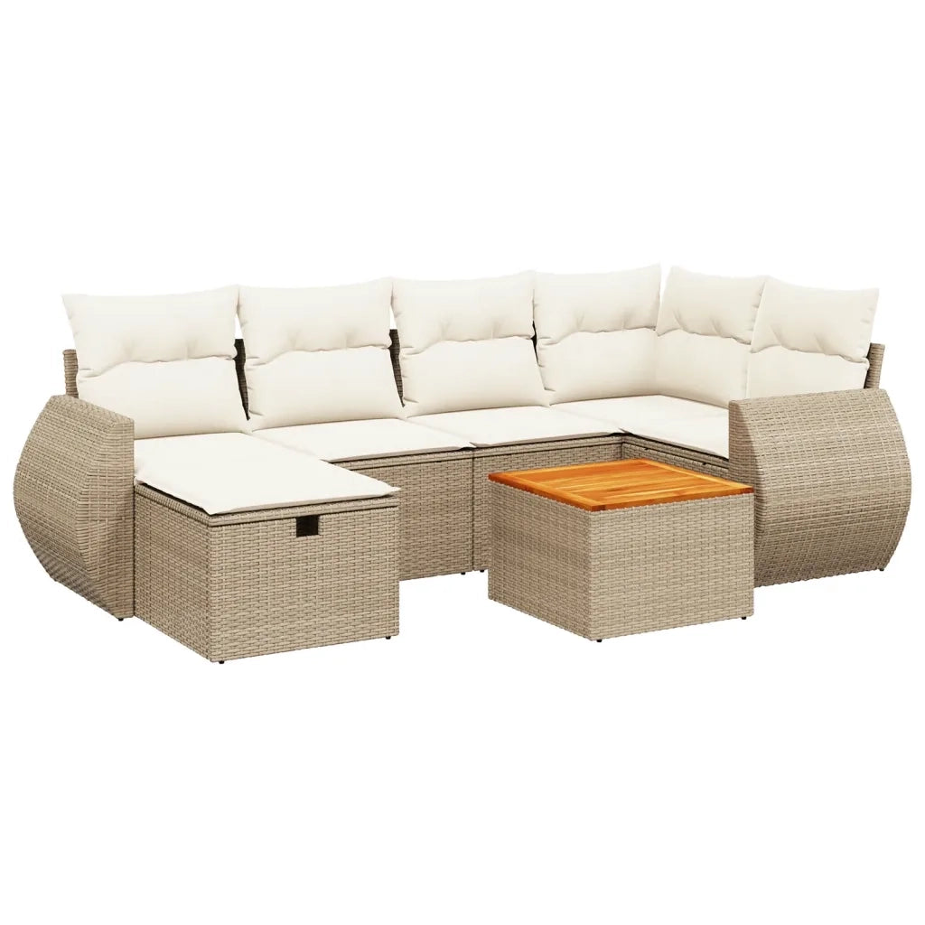 Set Divani da Giardino 7 pz con Cuscini Beige in Polyrattan