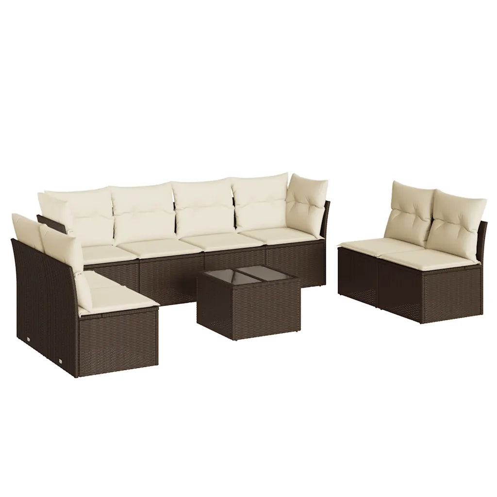Set Divani da Giardino 9pz con Cuscini Marrone in Polyrattan 3249302
