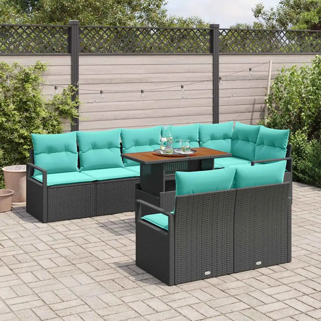 Set da Pranzo per Giardino con cuscino 9 pcs Nero e Verde acqua