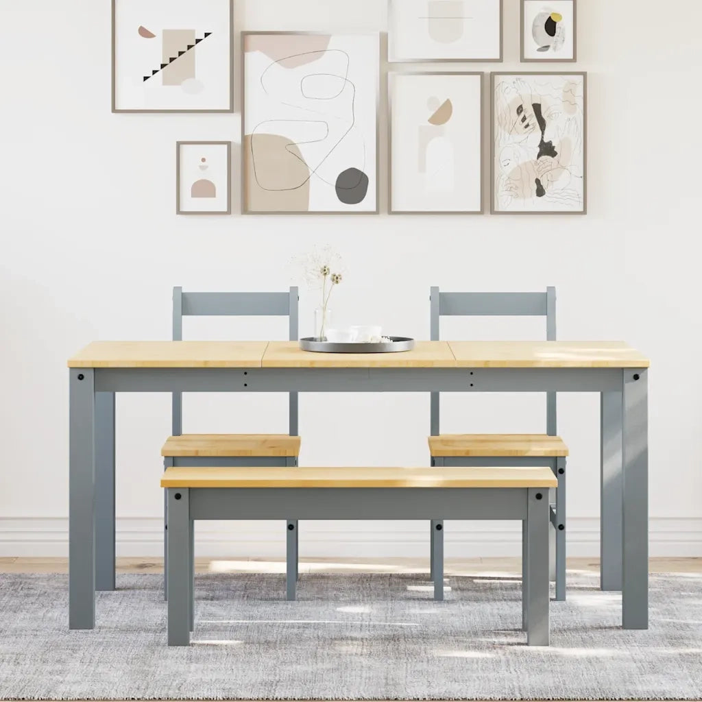 Set da Pranzo 4 pz Panama Grigio in Legno Massello di Pino