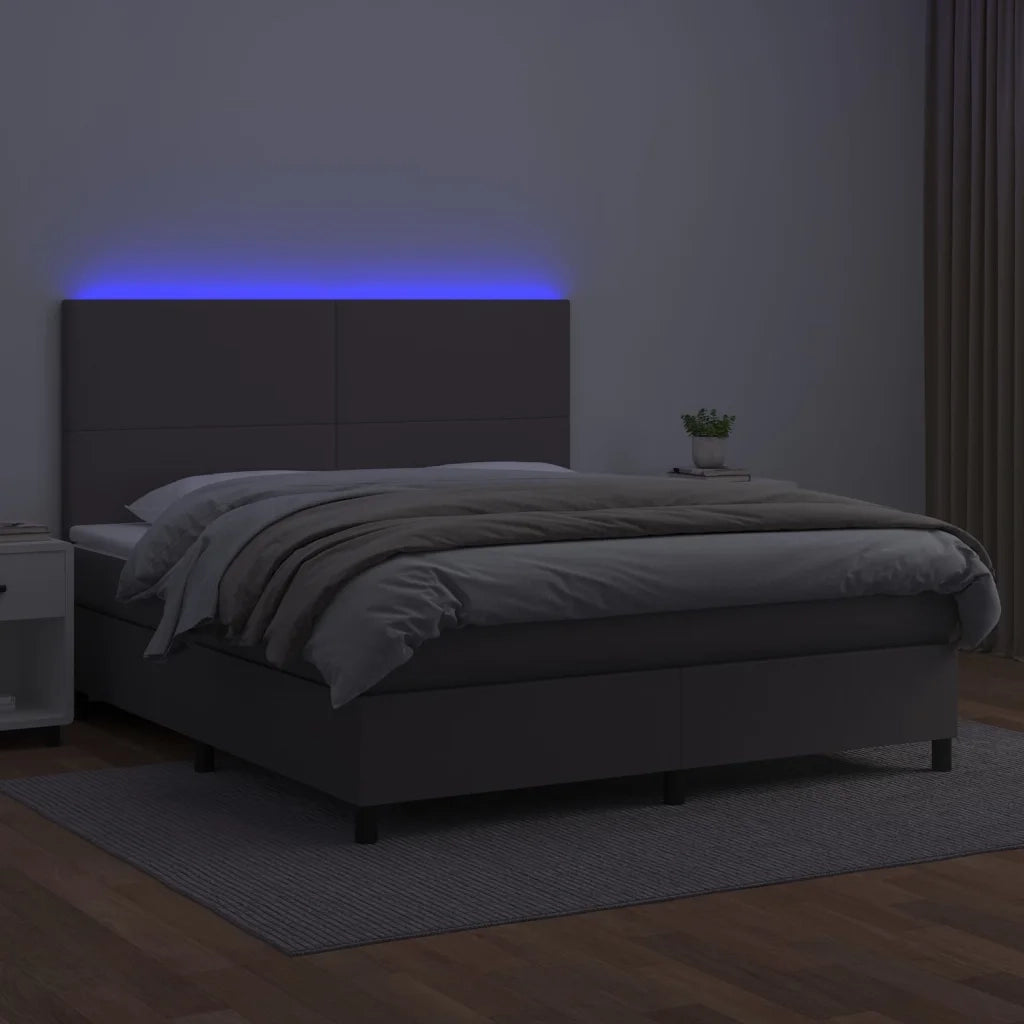 Giroletto Molle con Materasso e LED Grigio 160x200cm Similpelle
