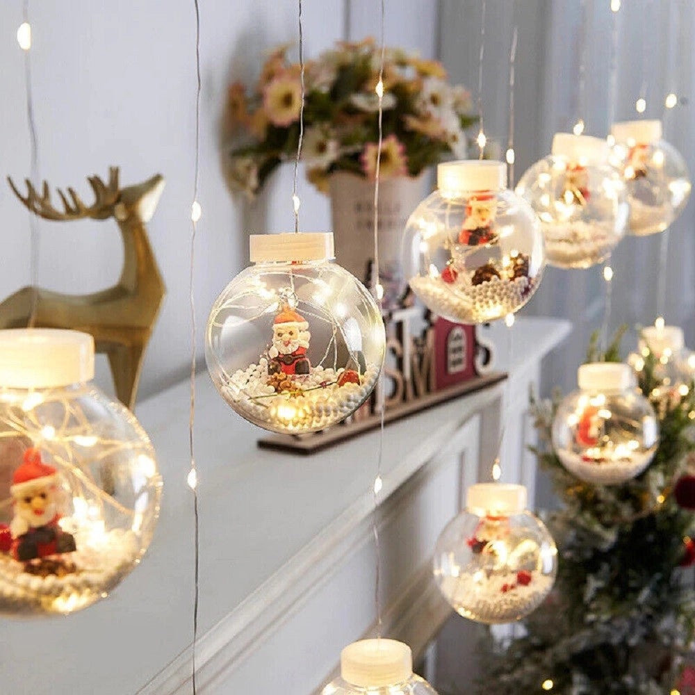Trade Shop - Luci Di Natale 10 Sfere Babbo Natale Tenda Natalizia Luminosa Luce Bianca Fredda -