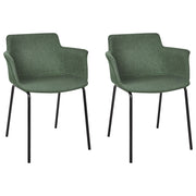 Set di 2 sedie da pranzo con rivestimento in poliestere verde e gambe in metallo nere stile moderno