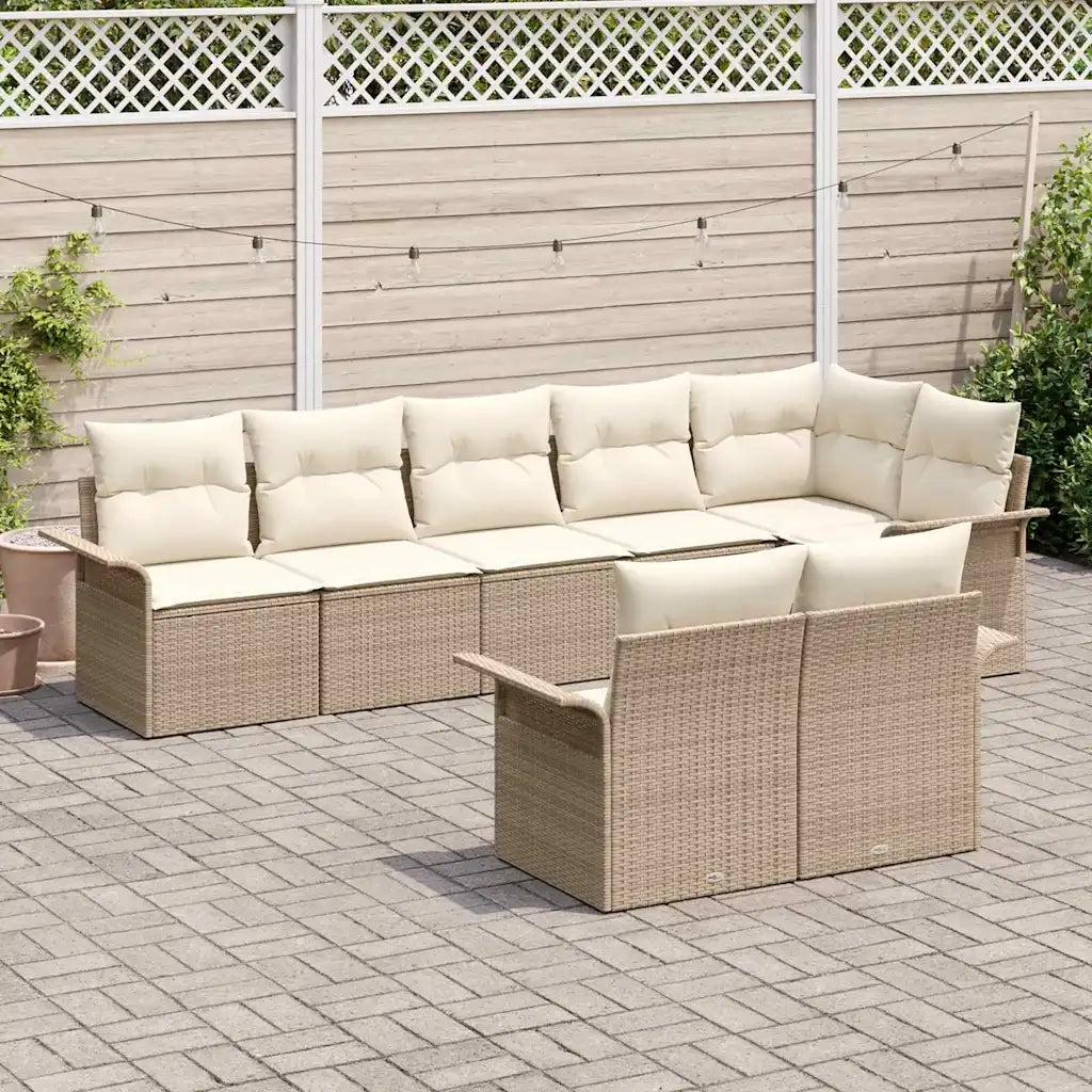 Set Divano da Giardino con cuscino 8 pcs Beige polyrattan 3345411