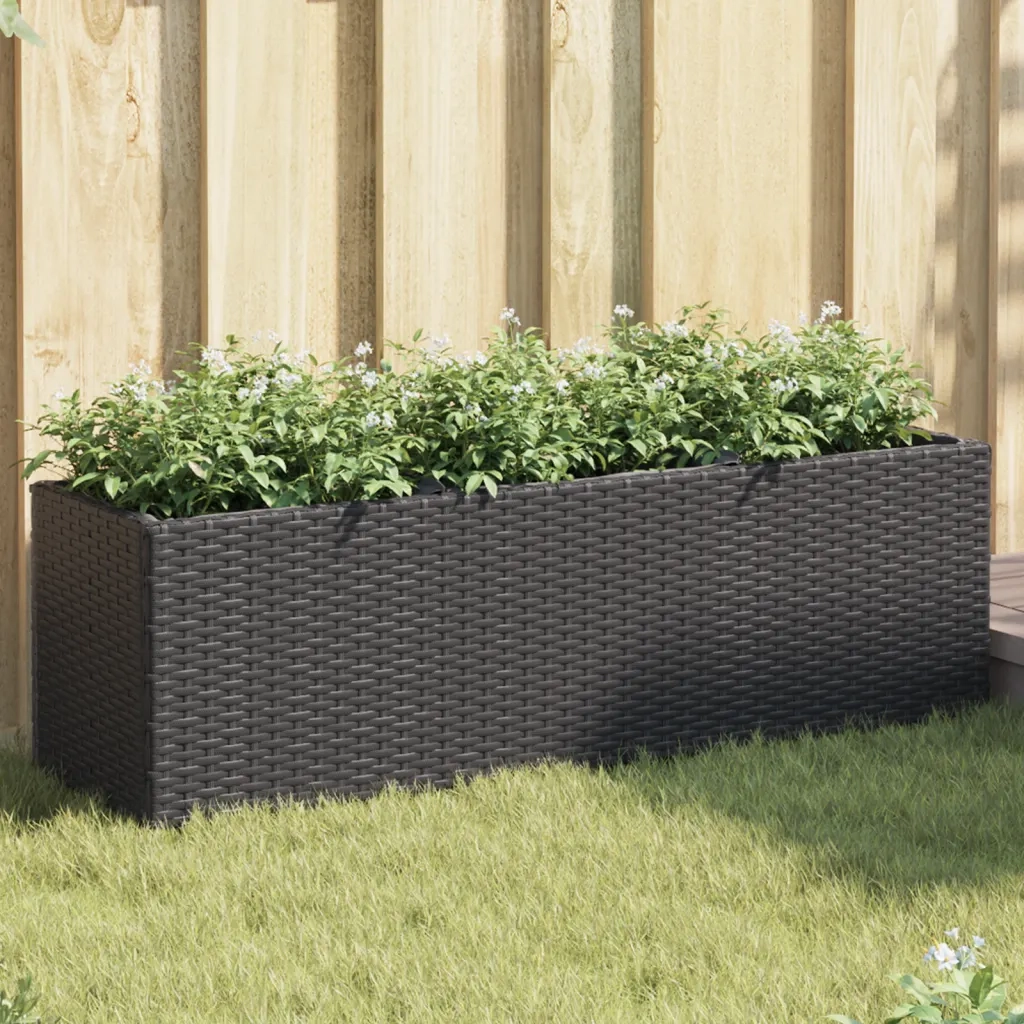 Fioriere da Giardino con 3 Vasi Nere 105x30x32 cm in Polyrattan 3210522
