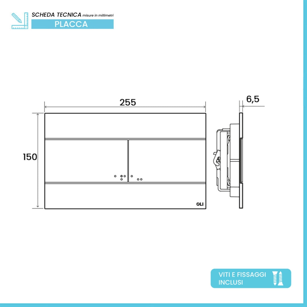 Placca di comando Oli Slim Dual satinato 25,5 cm in ABS con doppio scarico