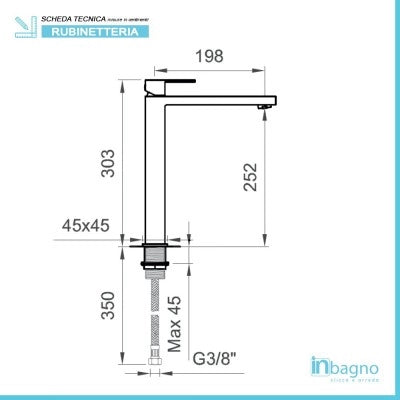 Miscelatore lavabo alto in ottone cromato Linea Italia
