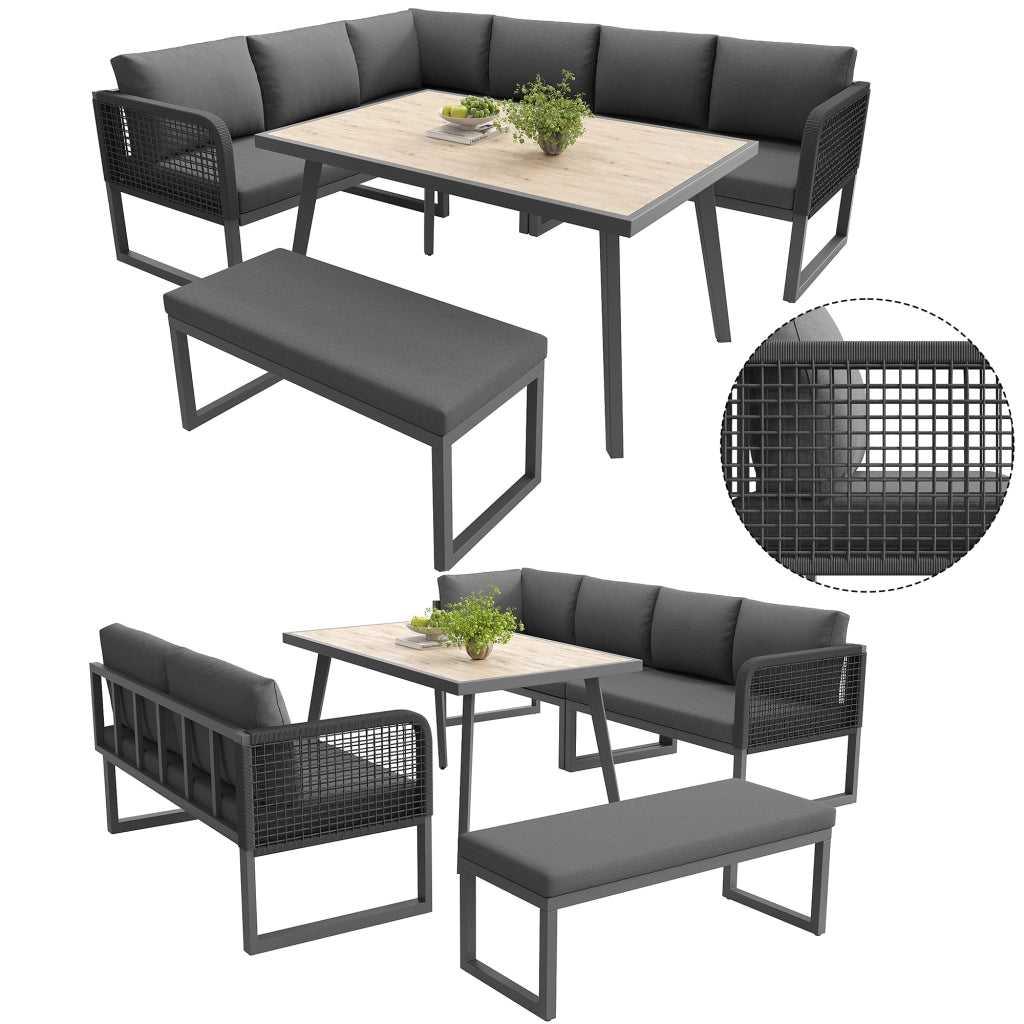 Mobili da Giardino con 3 Divani 2 Posti; 1 Panca e 1 Tavolo; Rattan PE; Grigio