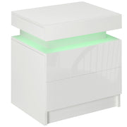 Comodino con 2 cassetti e LED RGB ¨C zephmum ¨C Legno, Bianco, 45x35x52 cm