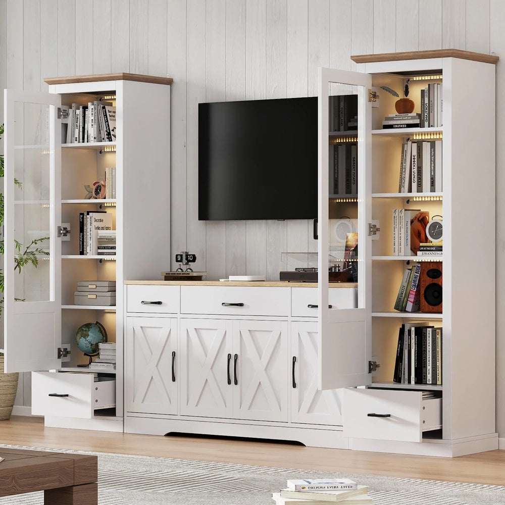 Mobile TV con Vetrine LED e Credenza ¨C MINIMAL ¨C Bianco Opaco, Legno