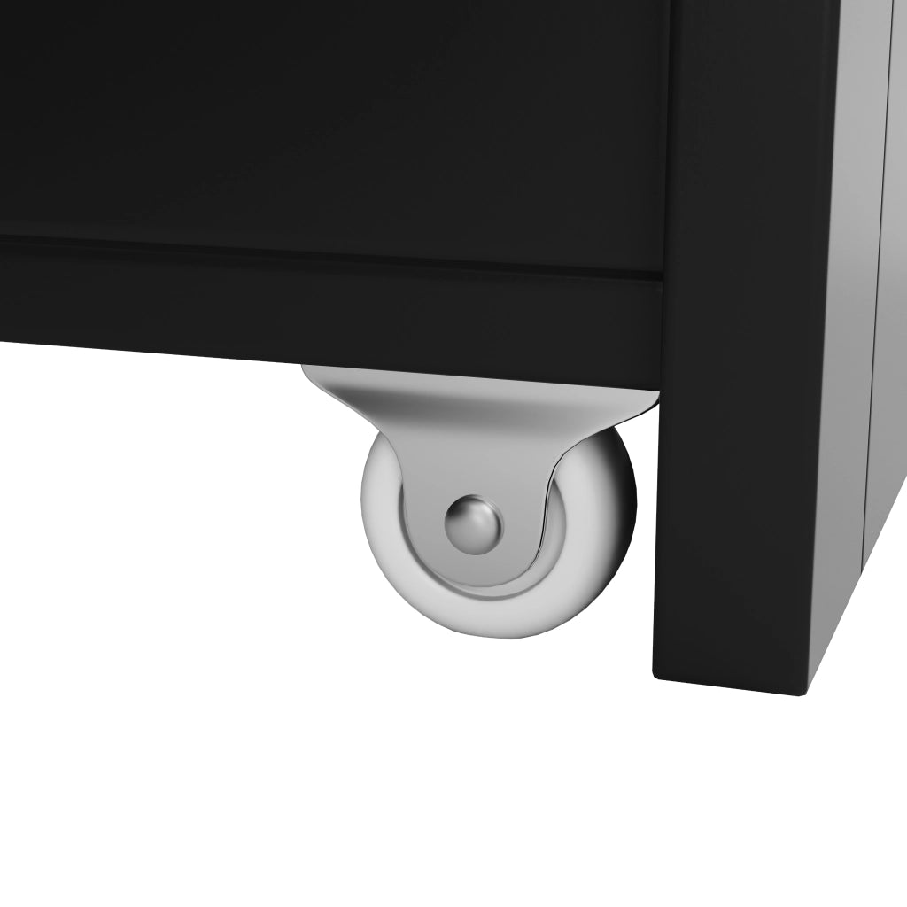 Credenza alta da cucina con LED RGB e app, 3 vetrine, cassetti e ripiani estraibili, nero, 120 × 40 × 187 cm