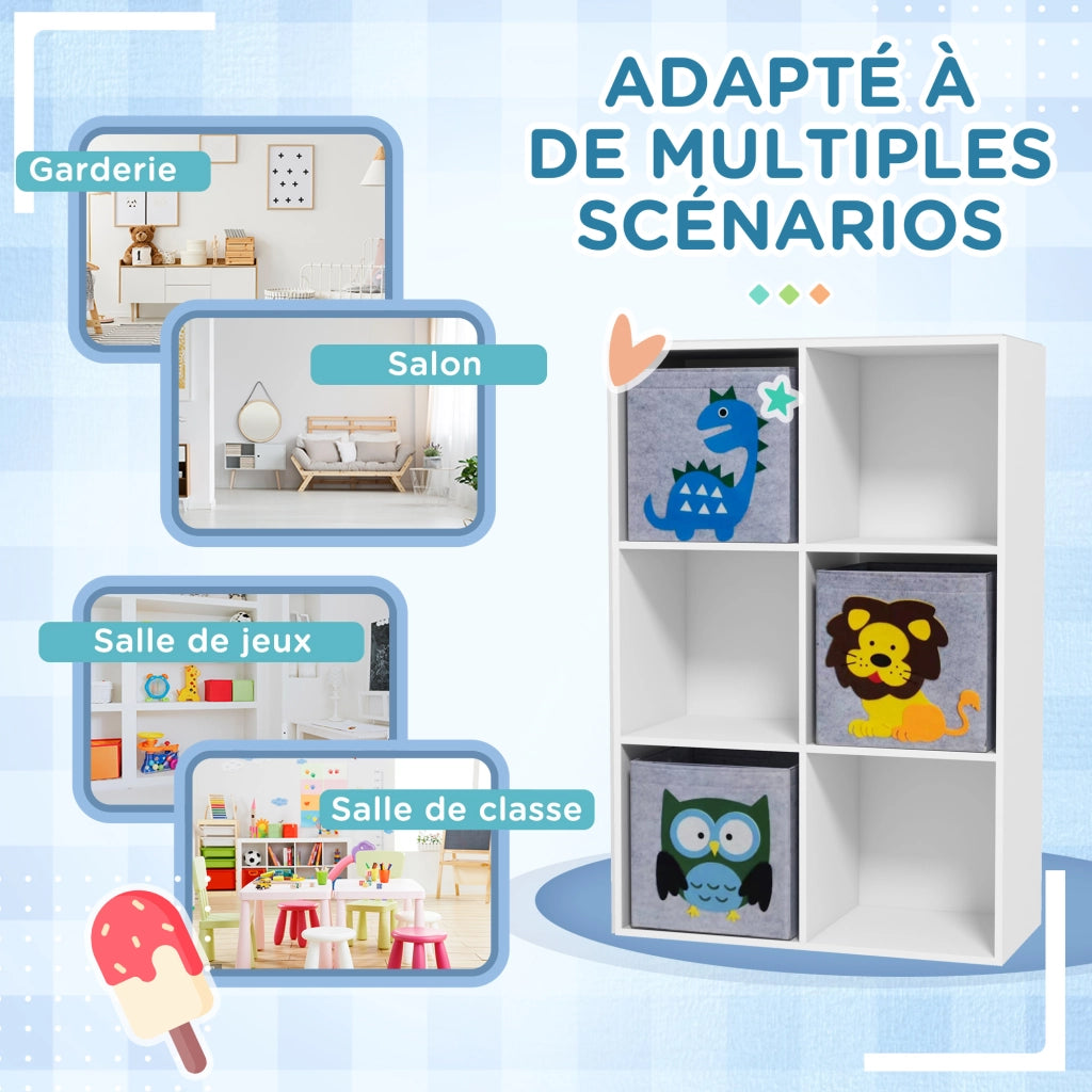 Libreria per bambini con cubi e cestini ¨C ZephMum ¨C 62x30x91,5 cm bianco