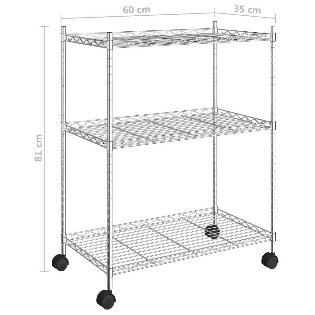Scaffale a 3 Livelli con Ruote 60x35x81 cm Cromato 150 kg 324625