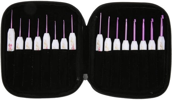 Set di uncini ergonomico 16 pezzi - Set di uncini da 1 mm a 6 mm - Organizzatore di uncini - Maniglia comoda - Adatto per principianti e appassionati