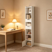 Libreria 33x24x181 cm con 6 ripiani e 2 cassetti in legno bianco