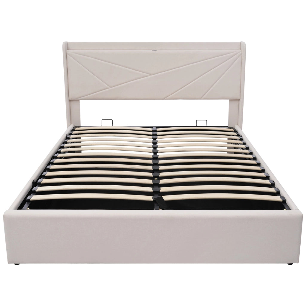 Letto Contenitore Matrimoniale con USB; Tipo C e Testiera Imbottita 140×200 cm; senza Materasso