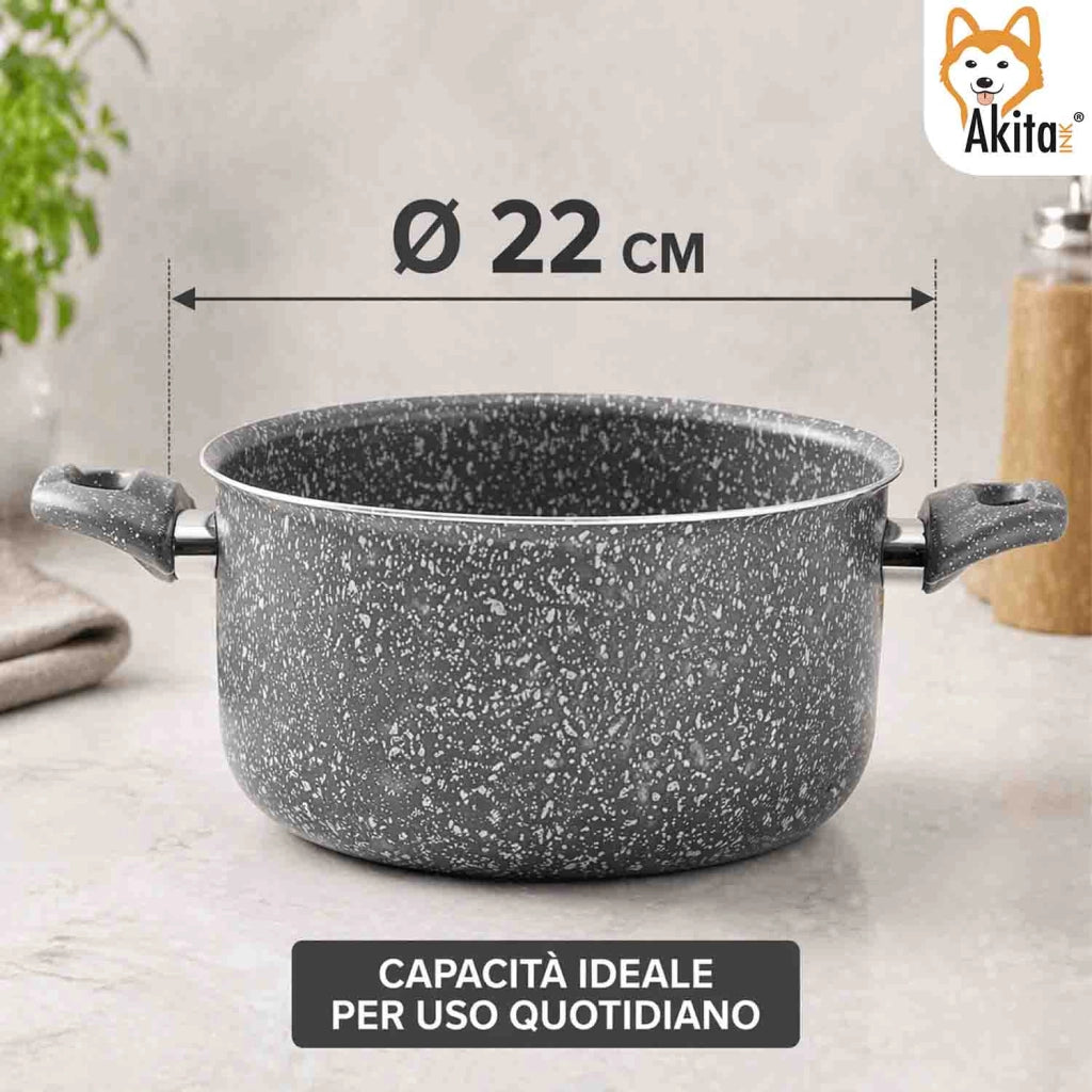Akitaink Pentola 22 cm Antiaderente Manici Soft Touch