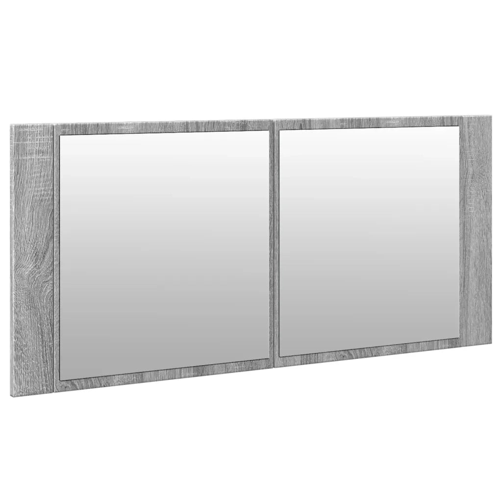 Mobiletto da bagno a specchio con illuminazione a LED dimensioni 100 x 12 x 45 cm con pratico vano contenitore e look moderno in legno grigio Sonoma 02_0049286
