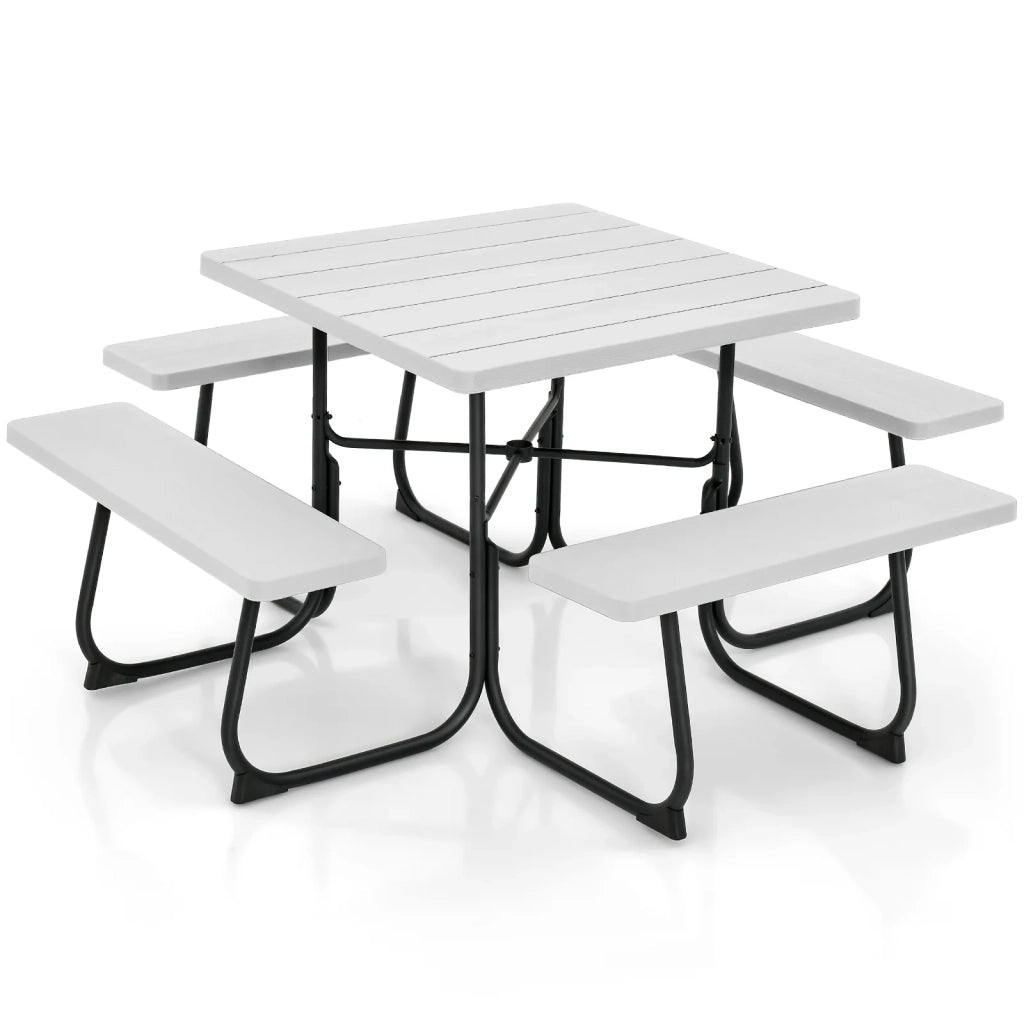 Set tavolo da picnic con 4 panche integrate 170 x 170 x 76 cm stabile e resistente alle intemperie metallo bianco 20_0011986