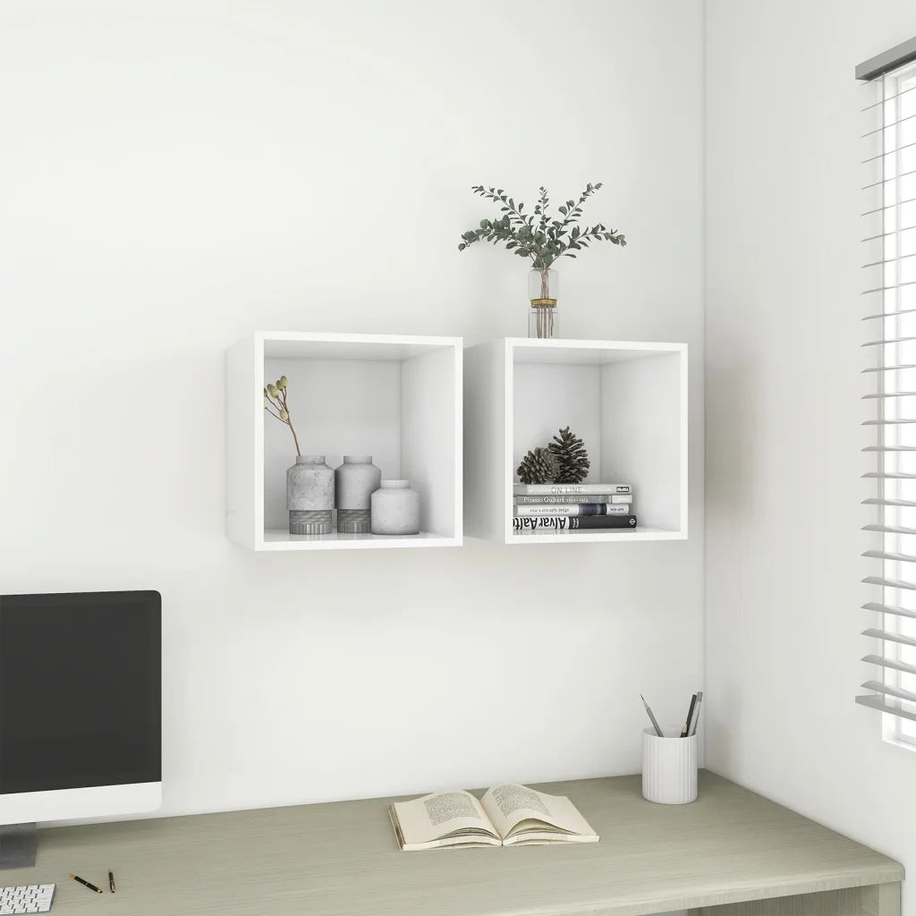 Mobili a Muro 2pz Bianchi 37x37x37 cm in Legno Multistrato 805445