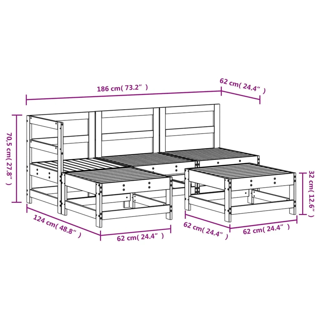 Set Salotto da Giardino 5 pz Bianco in Legno Massello di Pino 3186523