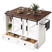 Carrello da Cucina con Ante Scorrevoli e Piano Ribaltabile e Ripiani Regolabili per Cucina in MDF Bianco
