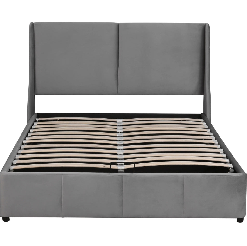 Letto matrimoniale in velluto grigio con contenitore 140x190 cm