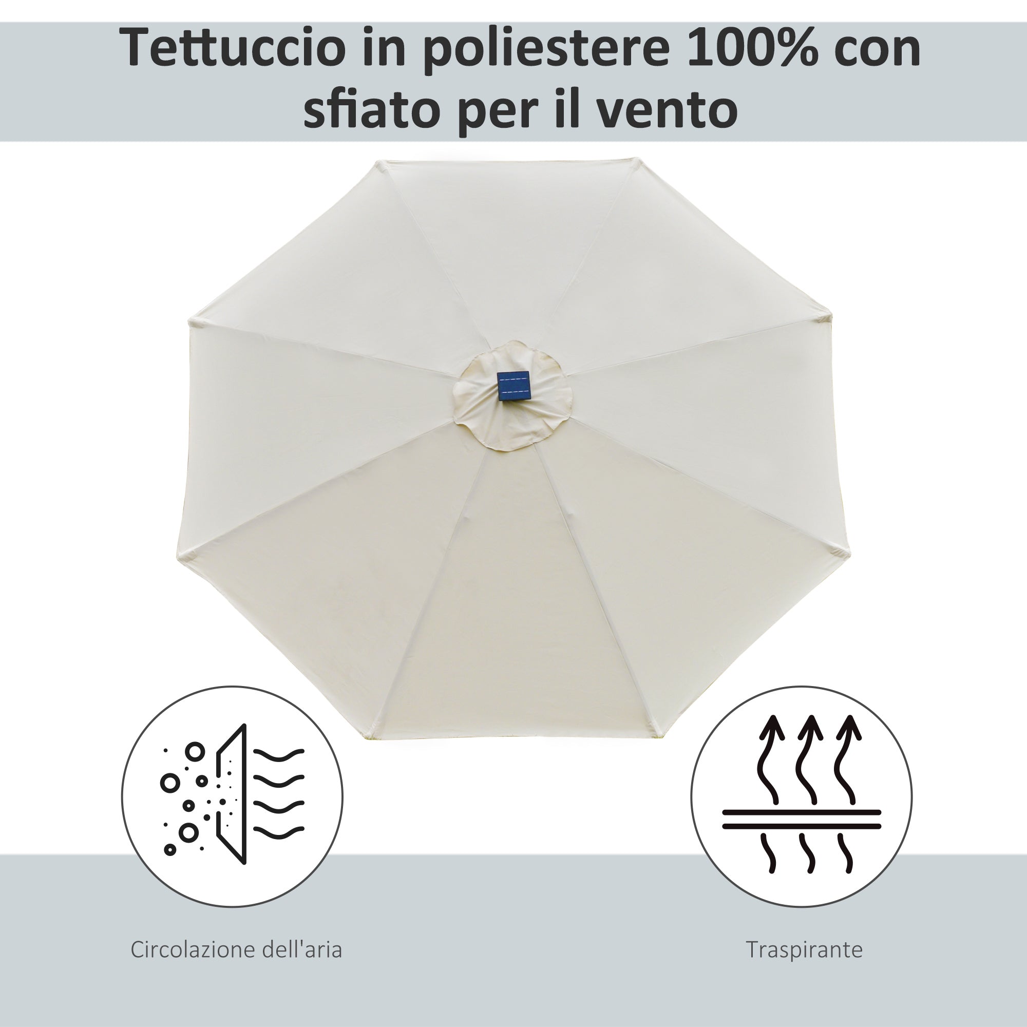 Ombrellone da Giardino con Luci LED a Pannello Solare Ø2,66m in Metallo e Poliestere Bianco Crema