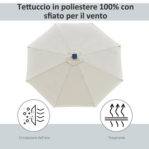 Ombrellone da Giardino con Luci LED a Pannello Solare Ø2,66m in Metallo e Poliestere Bianco Crema