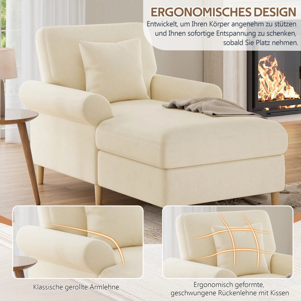 Poltrona relax con funzione reclinabile e cuscino, in Velluto, Beige