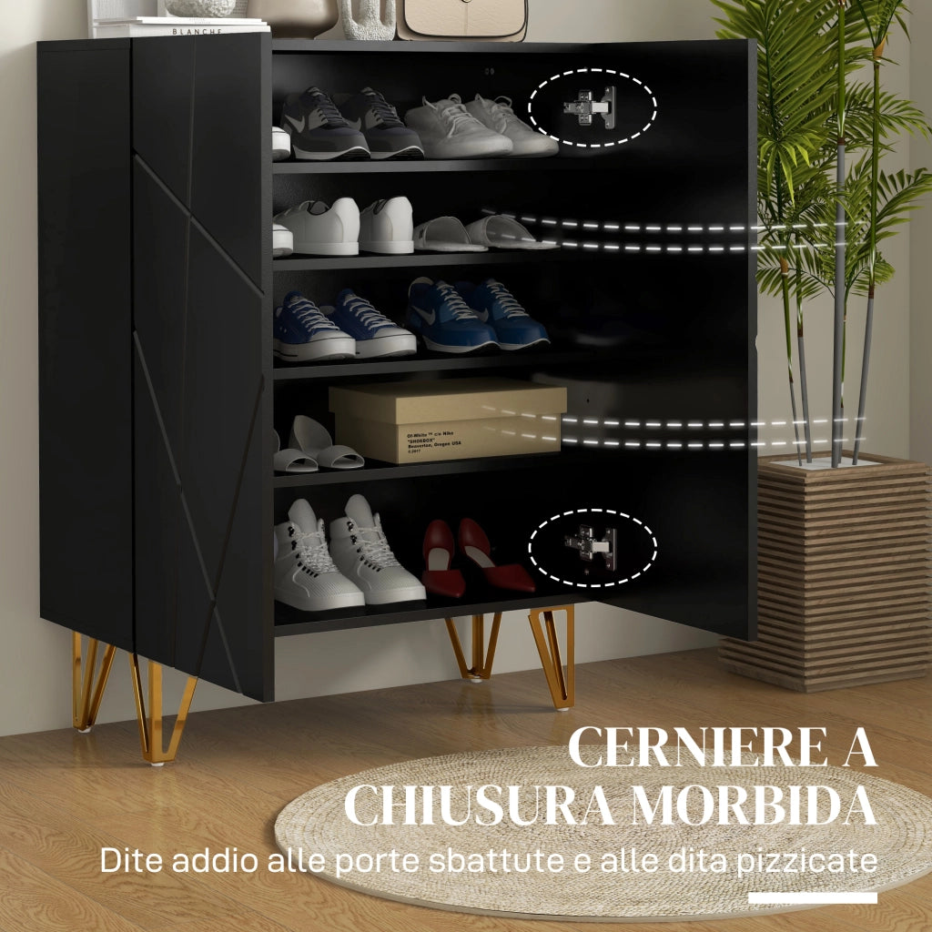 Scarpiera Moderna per 15-20 Paia di Scarpe. Ripiani Regolabili e Chiusura Ammortizzata. Nero