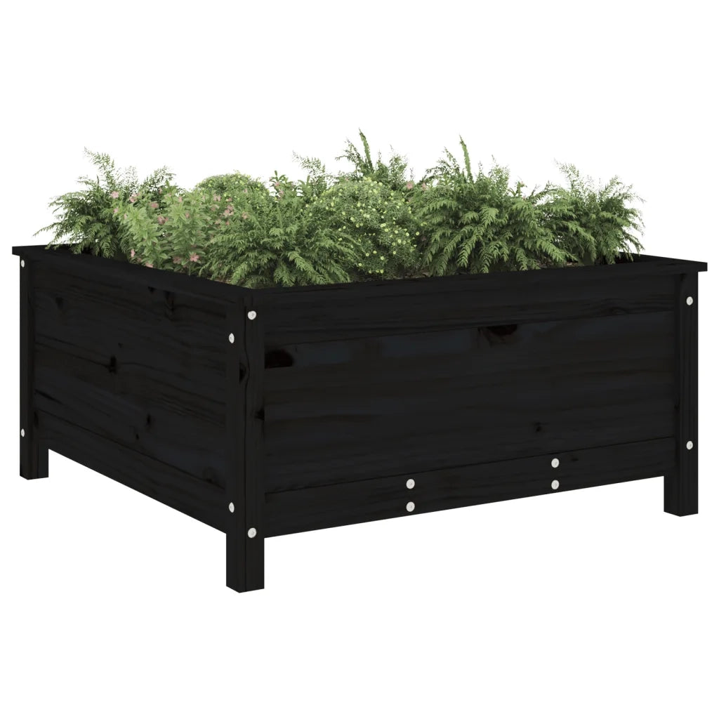 Fioriera da Giardino-Vaso da Esterno-Contenitore per Piante Nera 82,5x82,5x39cm Legno Massello di Pino