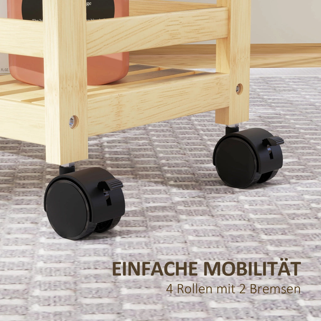CARRELLO Portavivande 3 ripiani 55x20x75 cm in bambù color legno naturale con ruote