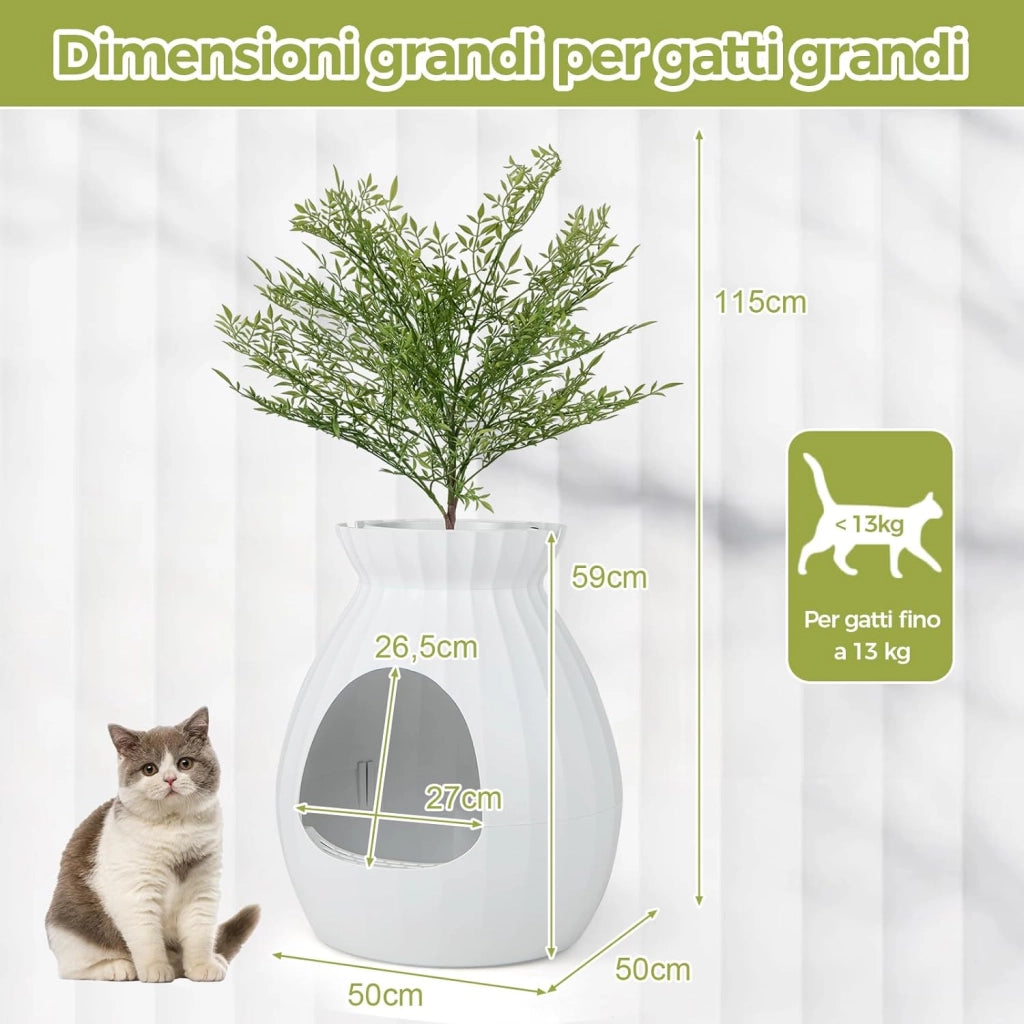 Lettiera per Gatti Smart con Rimozione Elettronica degli Odori e Sterilizzazione, Pianta Finta, Ciottoli, Tenda per la Porta, Paletta, Adatta per Gatti Grandi e Cuccioli (Bianco)