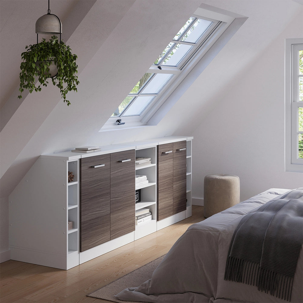 Set di mobili sottotetto Rion Grigio nobile/Bianco 210 cm Set di 5 carcasse armadio profondità 60 cm Vicco