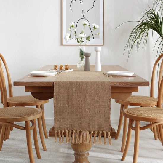 Tavolo da pranzo in lino ruvido 33x228cm con spazzole - Tavolo da pranzo in lino rustico in juta - Stile rurale tavolo da pranzo bohemien decorativo - Adatto per interni ed esterni, tavolo da pranzo e console.