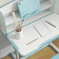 Set Scrivania per Bambini con Sedia Regolabile in Altezza e Piano Inclinabile, Età 6-12 Anni, Blu
