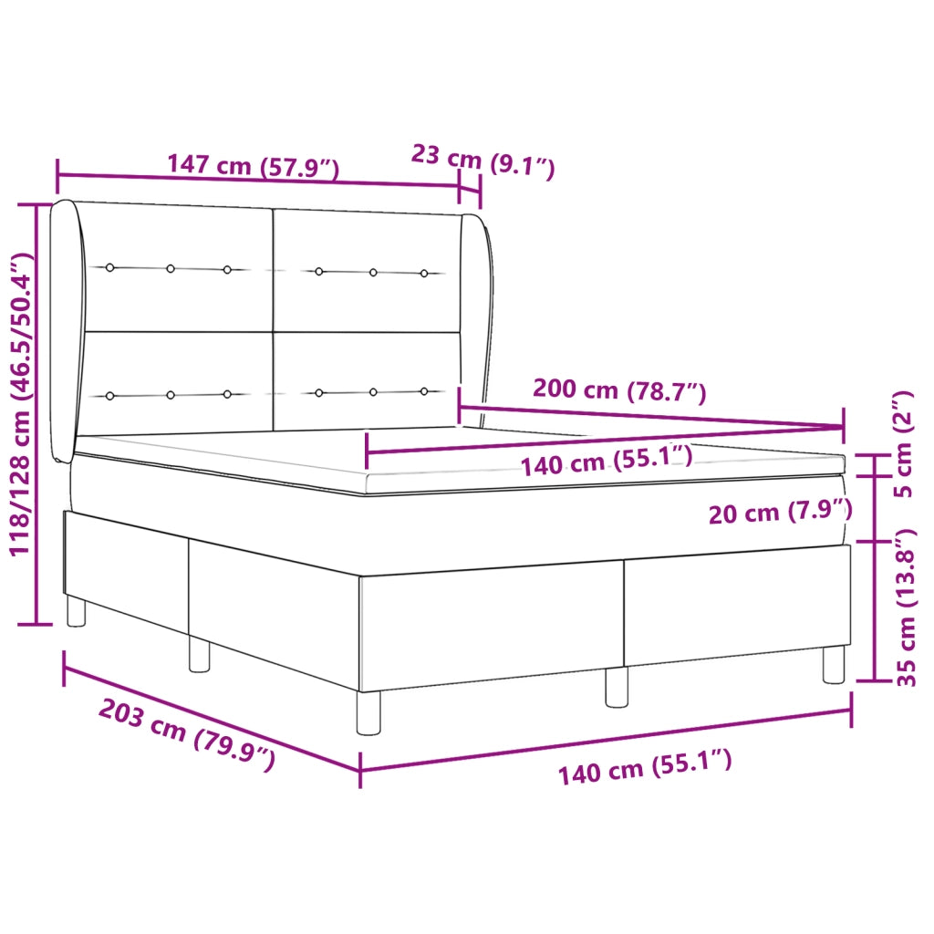 Letto a Box Spring con Materasso Nero 140x200 cm Velluto