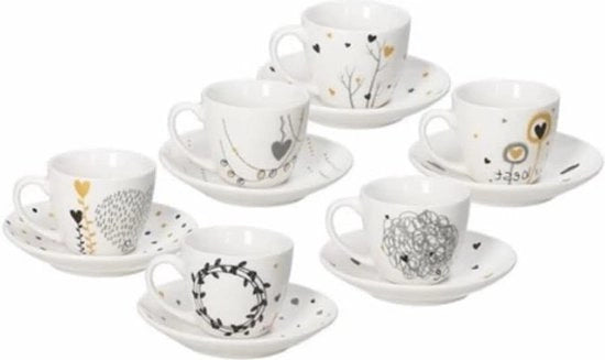 Set di tazze da caffè in porcellana da 6 pezzi
