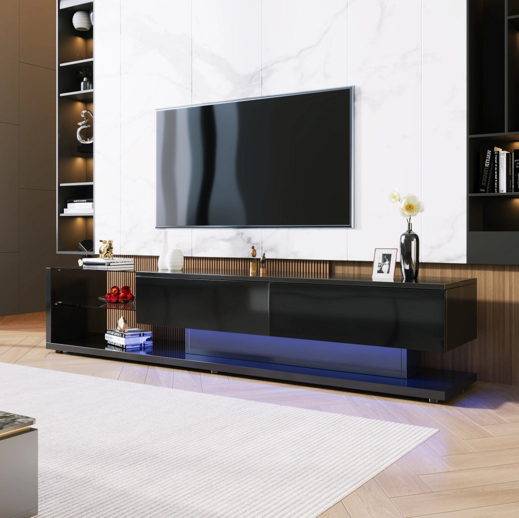 Mobile TV 170x36x38 cm; 2 cassetti e LED regolabile; truciolato; nero