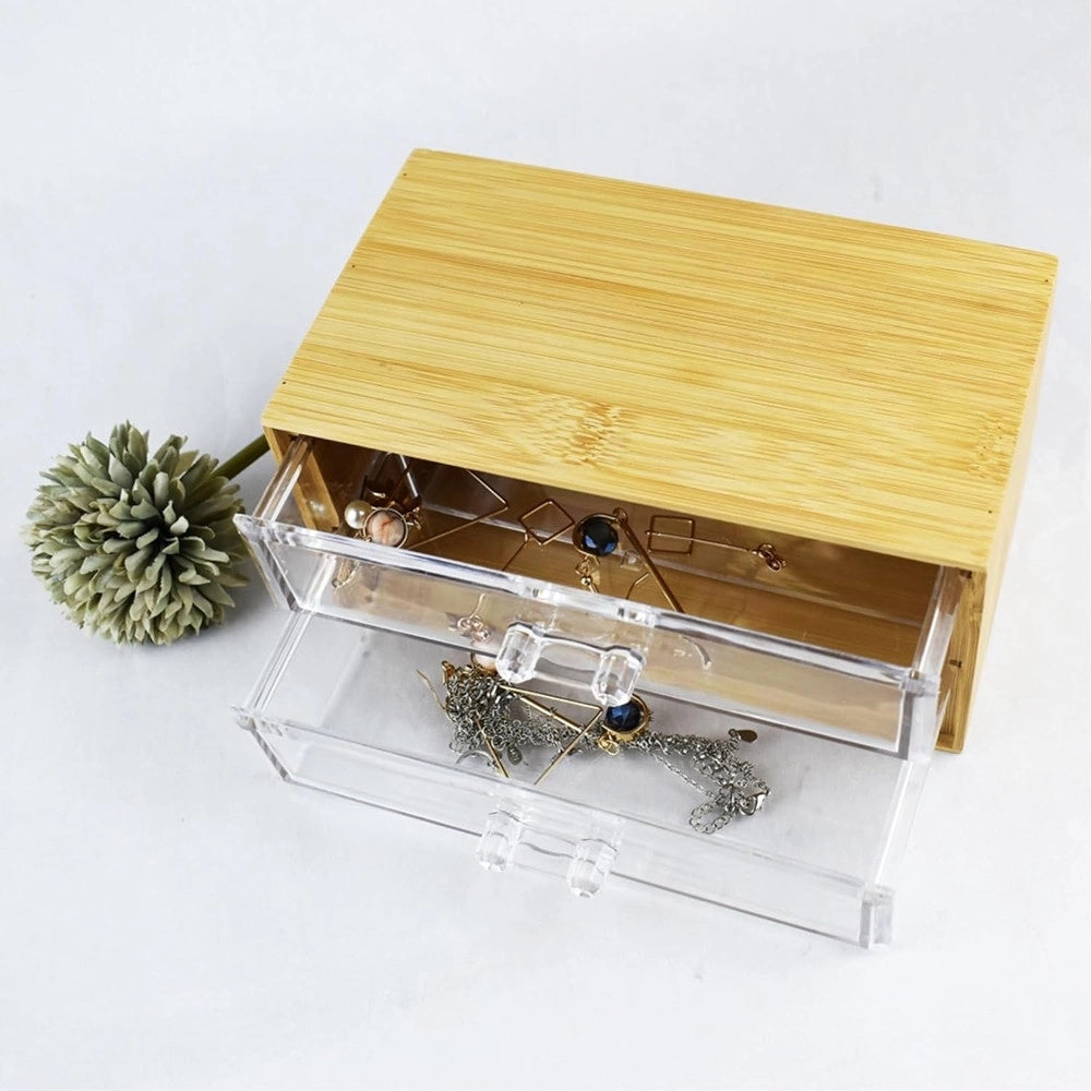 Trade Shop - Porta Gioielli Cosmetici Con 2 Cassetti Forme Diverse Organizer Legno 24.3x15.3x11cm 10831 -