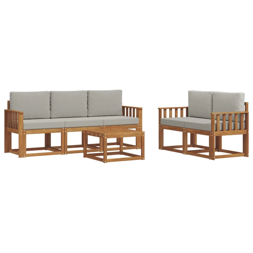 Set di divani da esterno 6 pcs Grigio Naturale e Chiaro