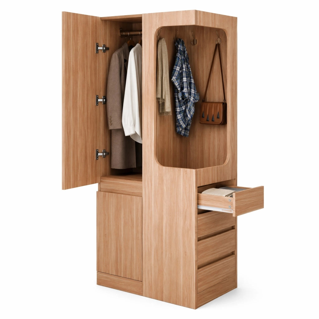Armadio 1 anta con 4 cassetti e vano appendiabiti 70x40x170 cm