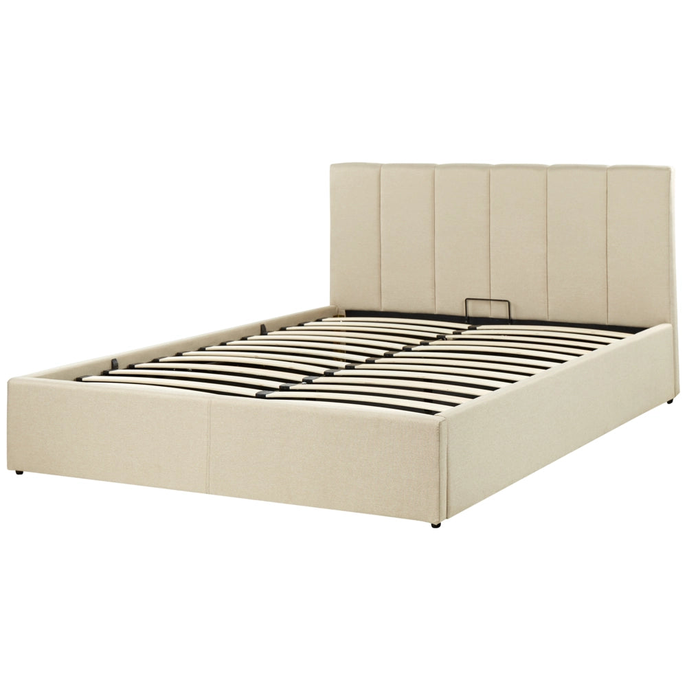 Letto contenitore Rivestimento in tessuto beige 140 x 200 cm con testiera a doghe