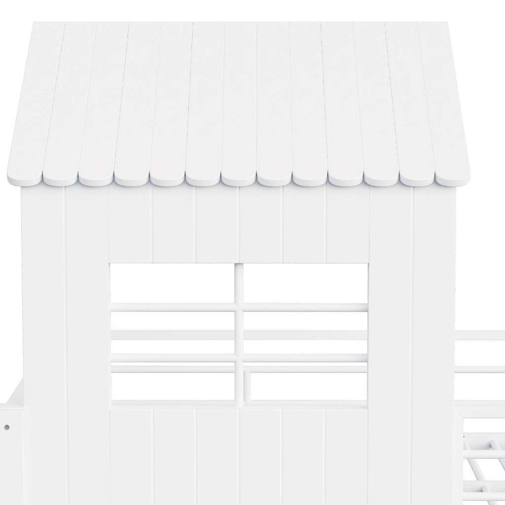 Letto in ferro a soppalco 90×200 cm bianco; design della casa; corrimano di sicurezza; mensole; scala sinistra/destra