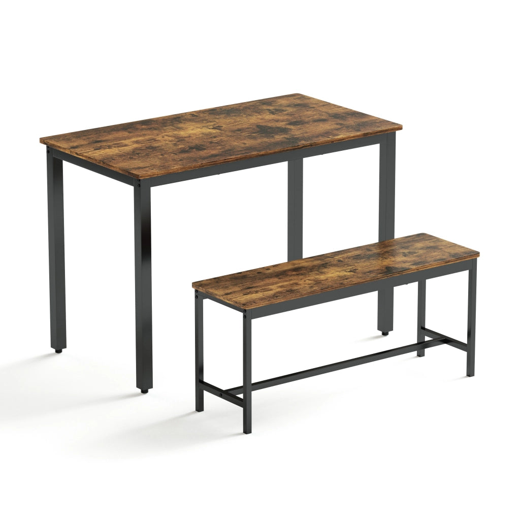 Set Tavolo da Pranzo con 2 Panche e Sedie ¨C Xylo ¨C Legno Marrone, Metallo Nero, 110x60x75 cm